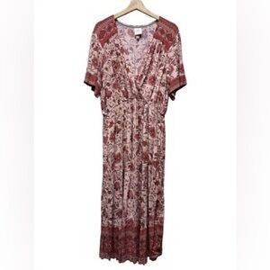 Knox Rose Red Pink Short Sleeve Flutter Maxi Sundress XS NWT